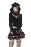 Grimalkin: Metal studded plaid cat ear wooly scarf