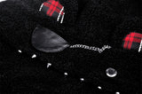 Grimalkin: Metal studded plaid cat ear wooly scarf