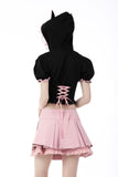 Kawaii Feline: Black and Pink Cat Ears Hoodie Zipper Top