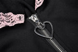 Kawaii Feline: Black and Pink Cat Ears Hoodie Zipper Top