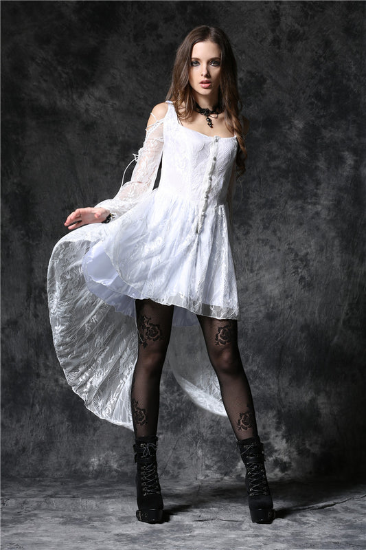 The Wraith- Gothic Ruffle and Frill Dress with Long Back Hem