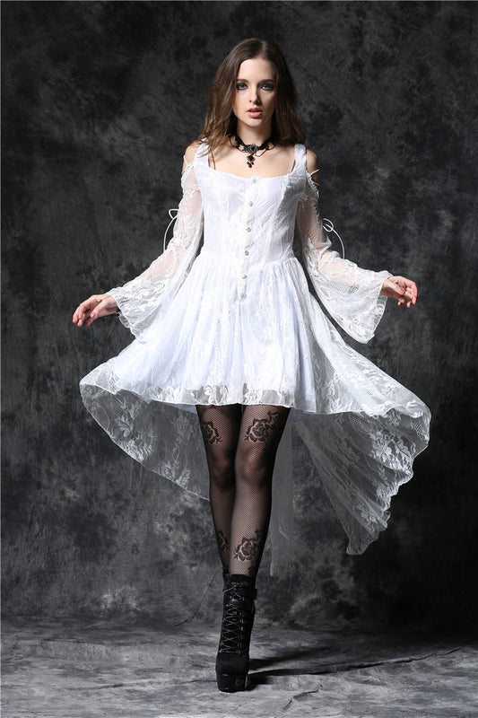 The Wraith- Gothic Ruffle and Frill Dress with Long Back Hem