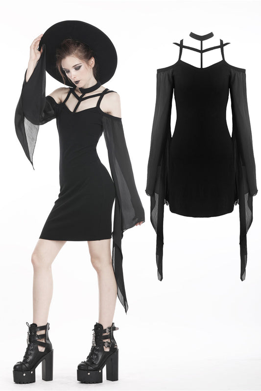 Bone Hag: Gothic Bell Sleeve Short Dress