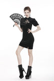 Mademoiselle Cécile: Gothic Bodycon Mini Dress with Lace-up Chest