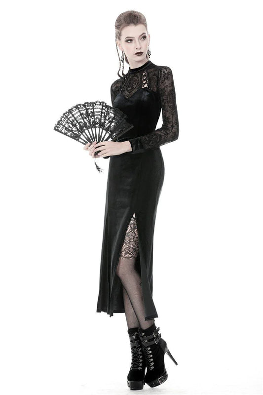 Eclipse Elegance - Gothic Fitted Maxi Dress