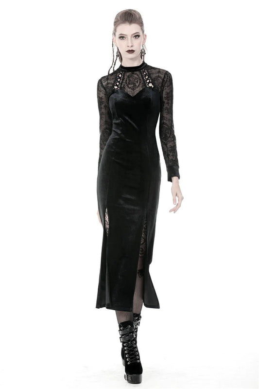 Eclipse Elegance - Gothic Fitted Maxi Dress