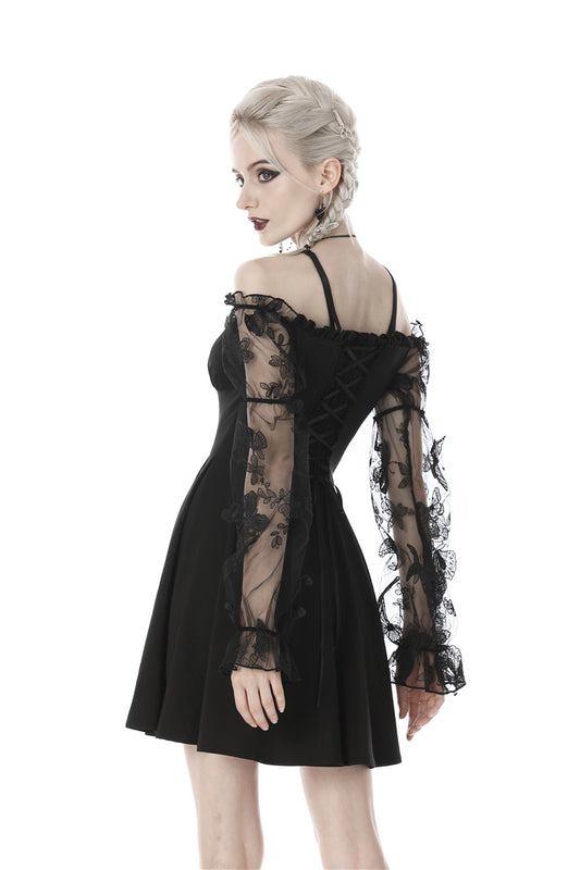 Riveting Madame- Gothic Dress with Fishnet Sleeves