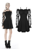 Riveting Madame- Gothic Dress with Fishnet Sleeves