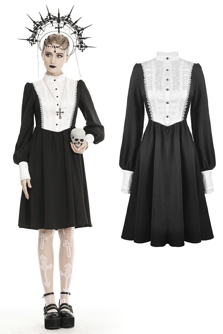 Nyx the Nun: Haunted Gothic Modest Black and White Dress