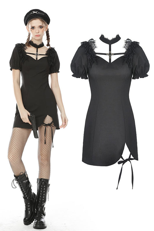 Enchantress: Black Gothic Short Sleeve Dress