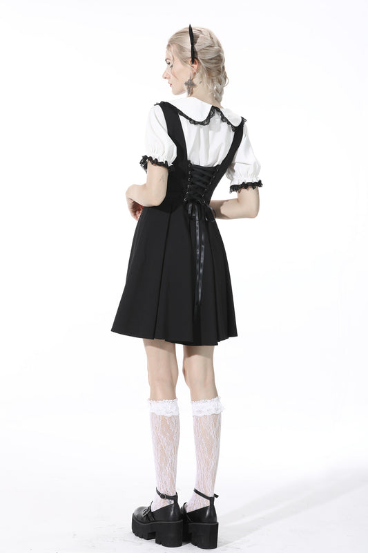 Sprite Schoolgirl: Preppy Pleated Skirt with Suspenders