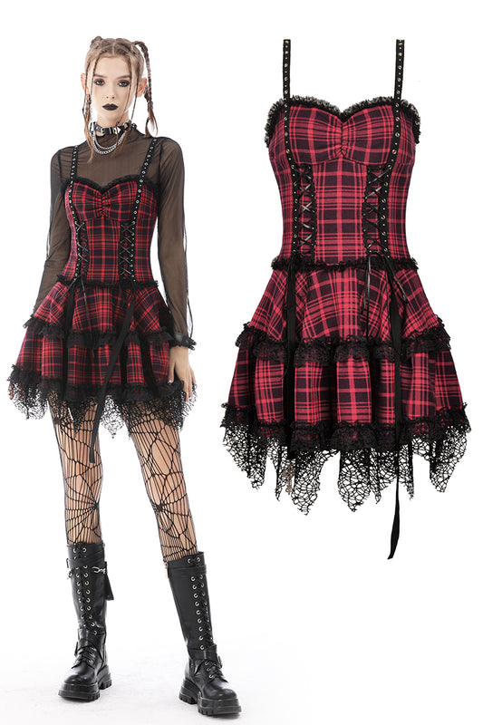 Hell_bent: Punk Rebel Plaid Strap Dress