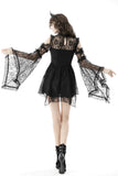 Seven Wonders - Gothic Mini Dress with Mesh Sleeves and Neckline