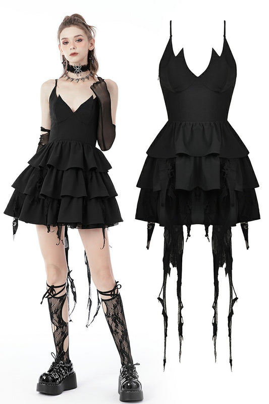 Undead - Strapped Frill Hem Distressed Dress