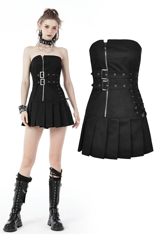 Pretty Pariah: Punkrock Zipper and Belt Strapless Dress