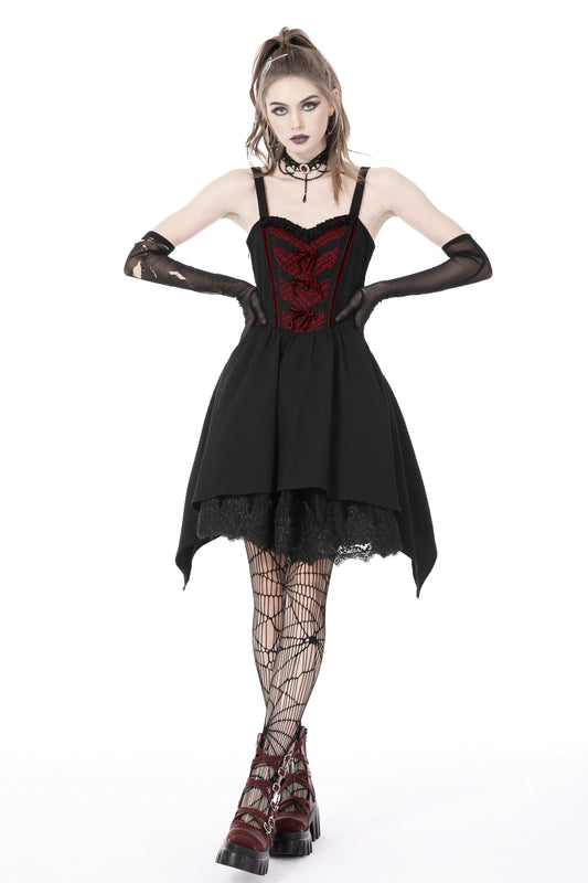 Panache: Black and Red Gothic Strap Short Dress