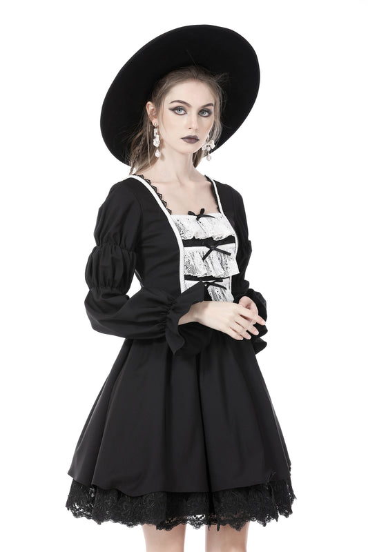 Lady Victoria: Gothic Black and White Lace Dress