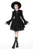 Frayed Fate: Gothic Ruffled Collar Dress