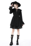 Frayed Fate: Gothic Ruffled Collar Dress