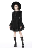 Frayed Fate: Gothic Ruffled Collar Dress