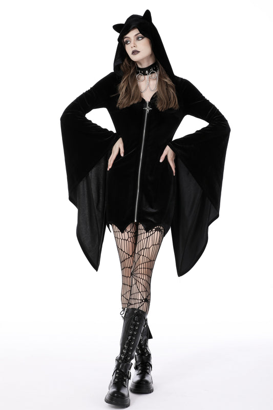 Mystic Feline - Gothic Hooded Dress