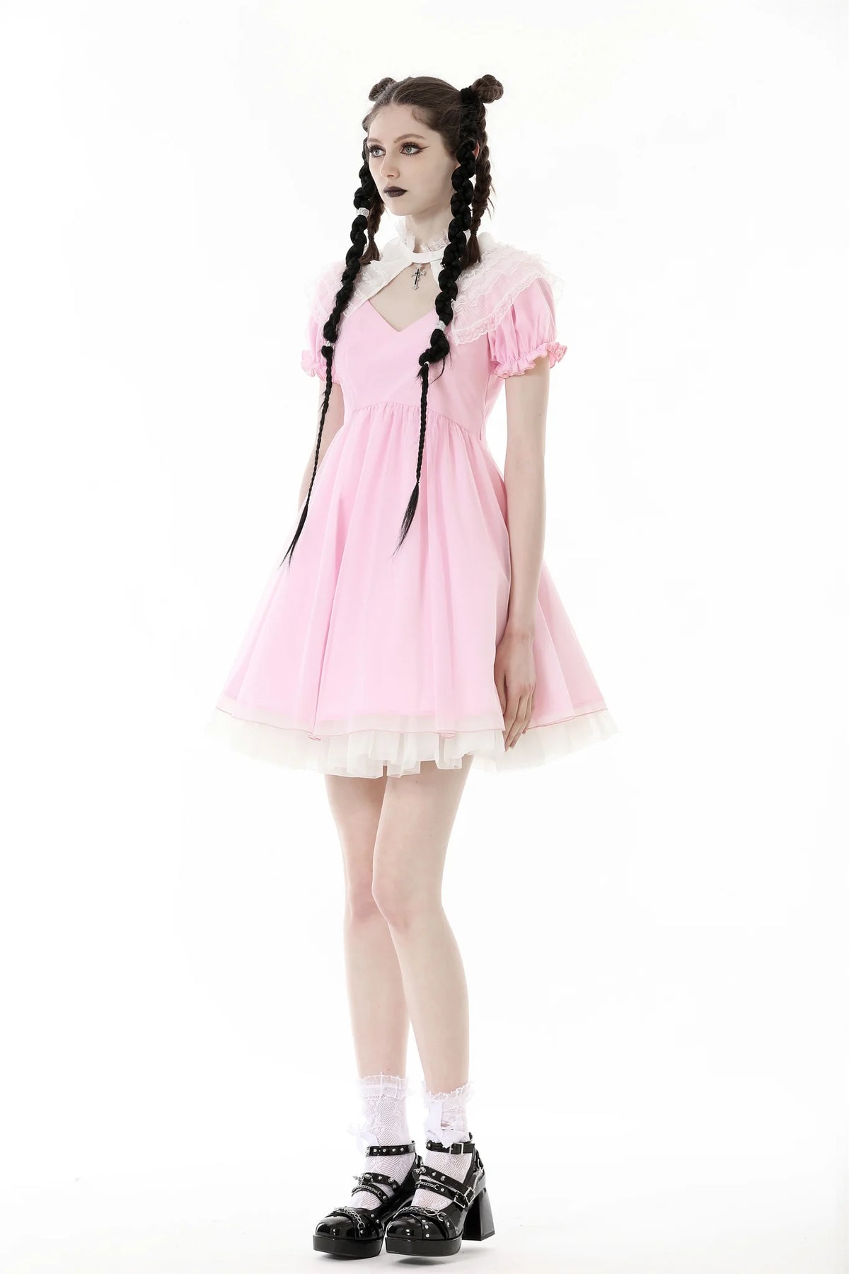 Pastel Crypt - Gothic Babydoll Dress with Keyhole Neckline