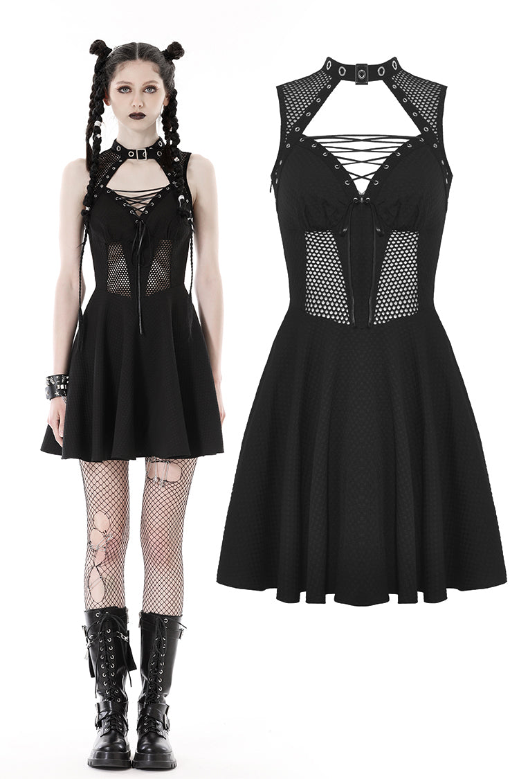 Mafia Bosswoman- Punk Sleeveless Dress with Choker and Fishnet