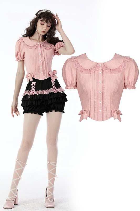 Sweet Death-Doll Collar Princess Shirt with Puffed Sleeves