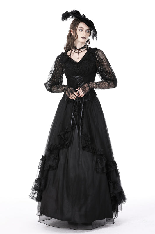 Her Gloominess - Black Lace Gothic Top with Long Sleeves