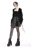 60's Skirt- Punk Plaid Mini Skirt with Metal Ornaments