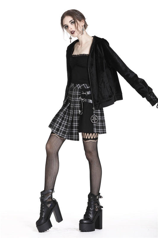 60's Skirt- Punk Plaid Mini Skirt with Metal Ornaments