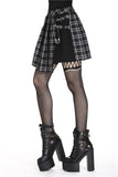 60's Skirt- Punk Plaid Mini Skirt with Metal Ornaments