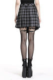 60's Skirt- Punk Plaid Mini Skirt with Metal Ornaments