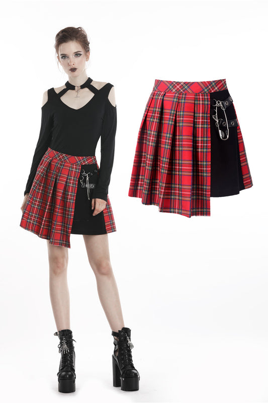 Doomed Mood- Punk Plaid Mini Skirt with Metal ornaments