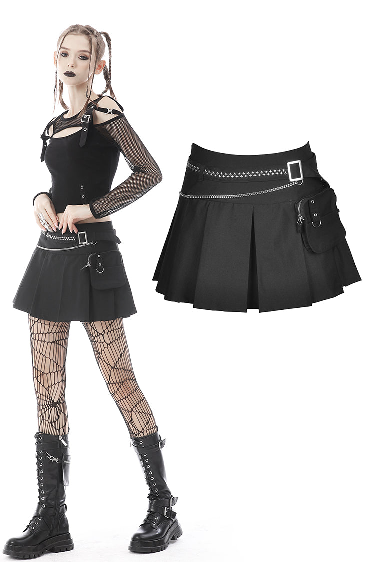 Renegade Concert- Miniskirt with Silver Chain, Clasp & Pocket