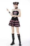 Her Cat-a-Combs: Kawaii Lolita Balck/Pink Plaid Skirt