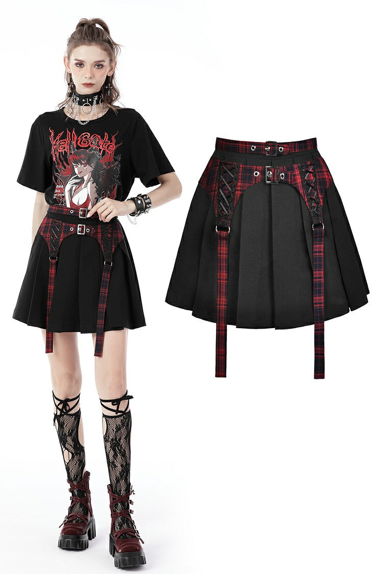 Vigilante- Punk Mini Skirt with Pleats and Belts