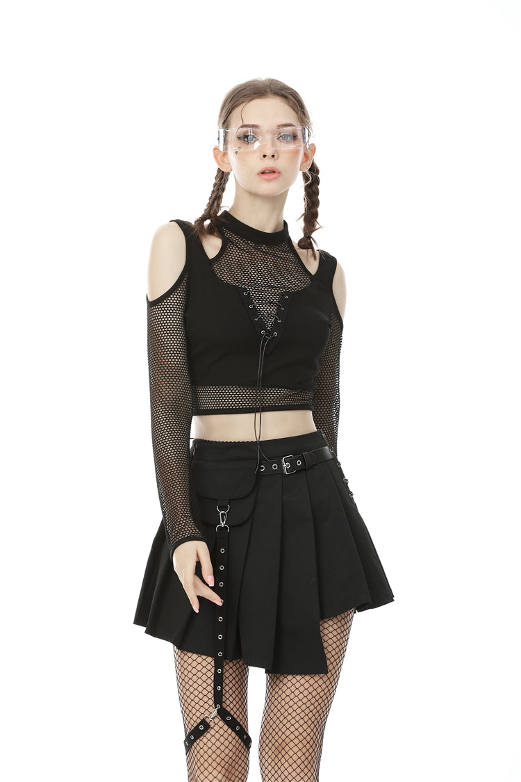 Rave Ready - Punk Top with Cold-shoulder Sleeves