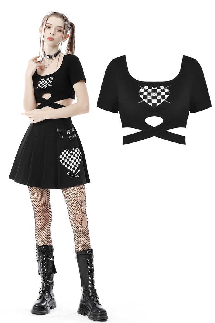 Desperado: Punk Black Short Sleeve Heart Crop Top