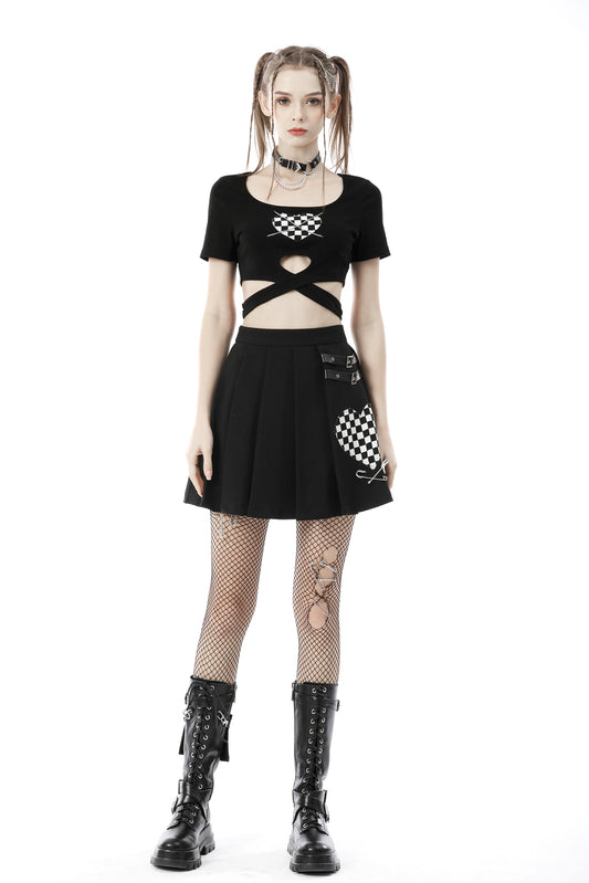 Desperado: Punk Black Short Sleeve Heart Crop Top