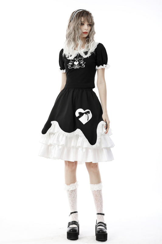 Yandere - Printed Punk Top with Sailor Collar