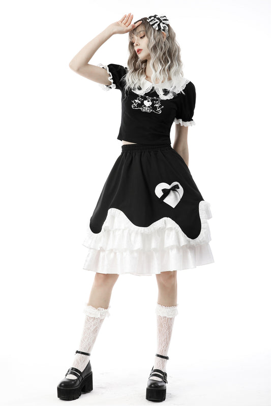 Yandere - Printed Punk Top with Sailor Collar