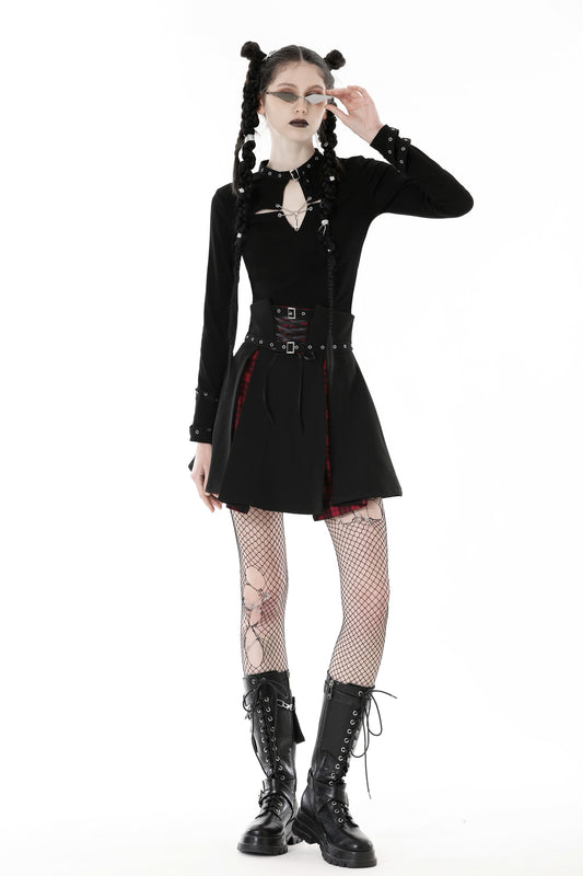 Midnight Mayhem: Cutout Cross Chest Punk Top