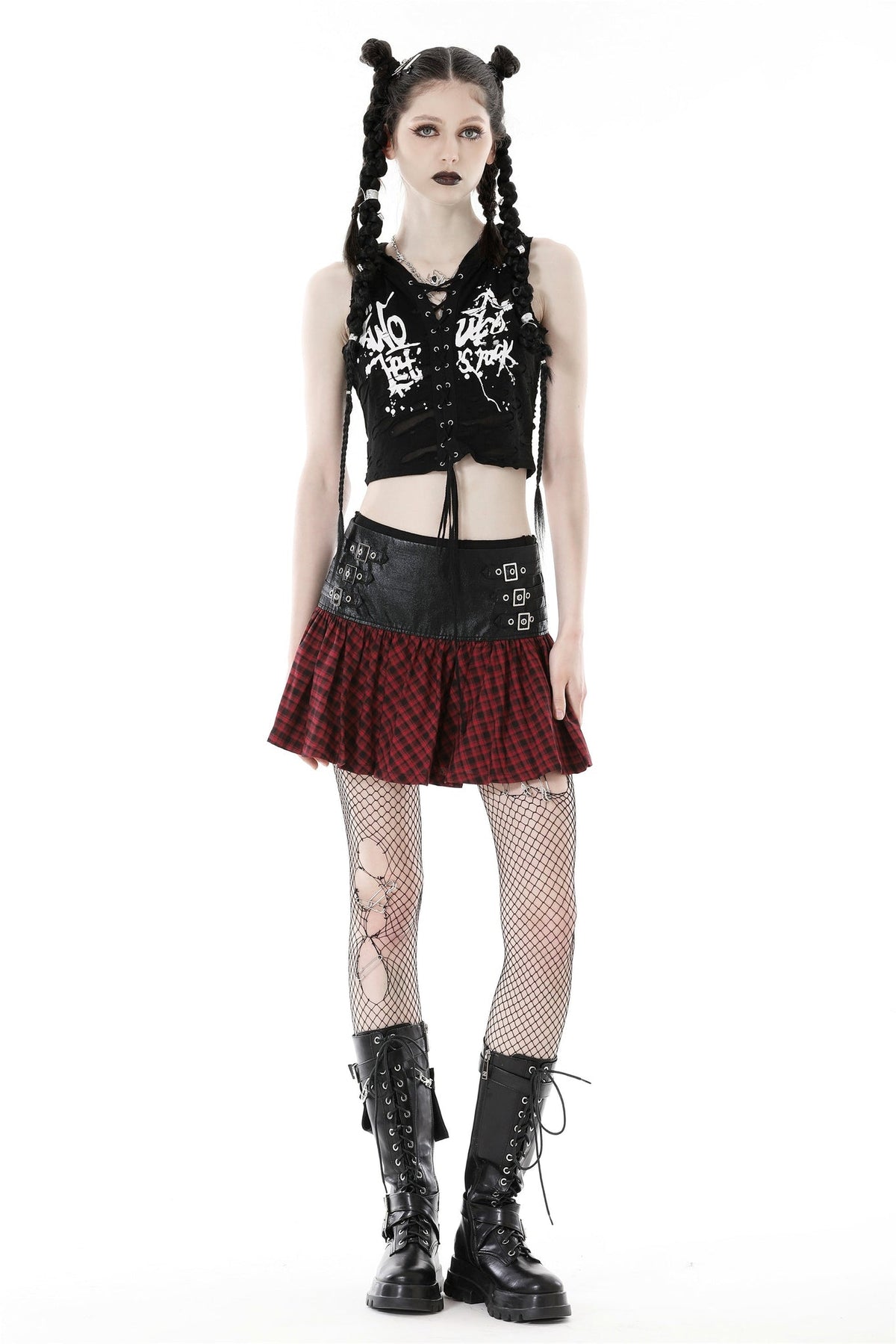 Russian Roulette - Punk Lace-up Top with Hood