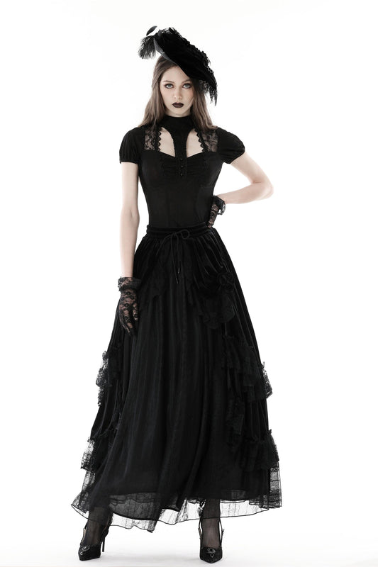 Black Dahlia - Gothic Fitted Top with Cut-out Neckline