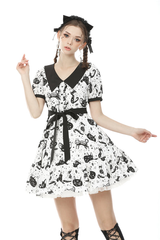 Kuroneko - Punk Printed Dress with Sailor Collar