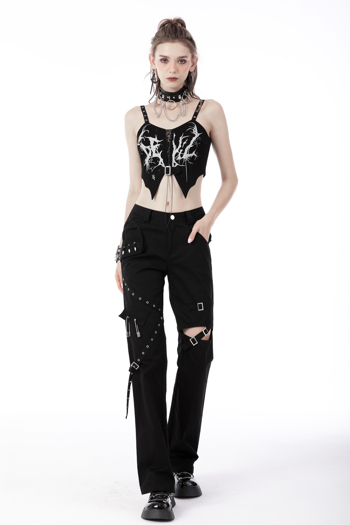 Grungecore - Punk Printed Lace-up Crop Top