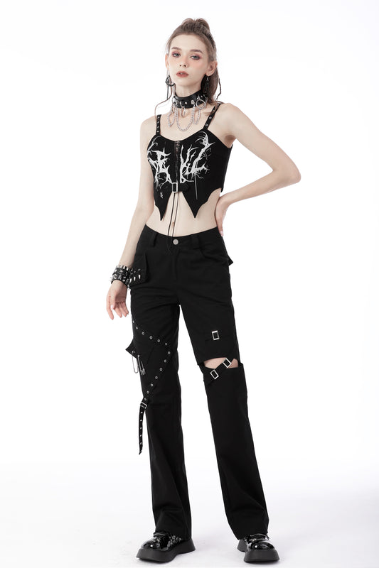 Grungecore - Punk Printed Lace-up Crop Top